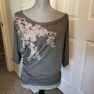 Women’s Chaser 3/4 sleeve top, gray w/pink floral, small